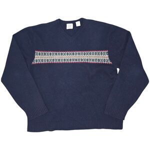 Vintage 90s GAP Men's V-Neck Wool Sweater | Size XL | Fair Isle Nordic Y2K Boxy
